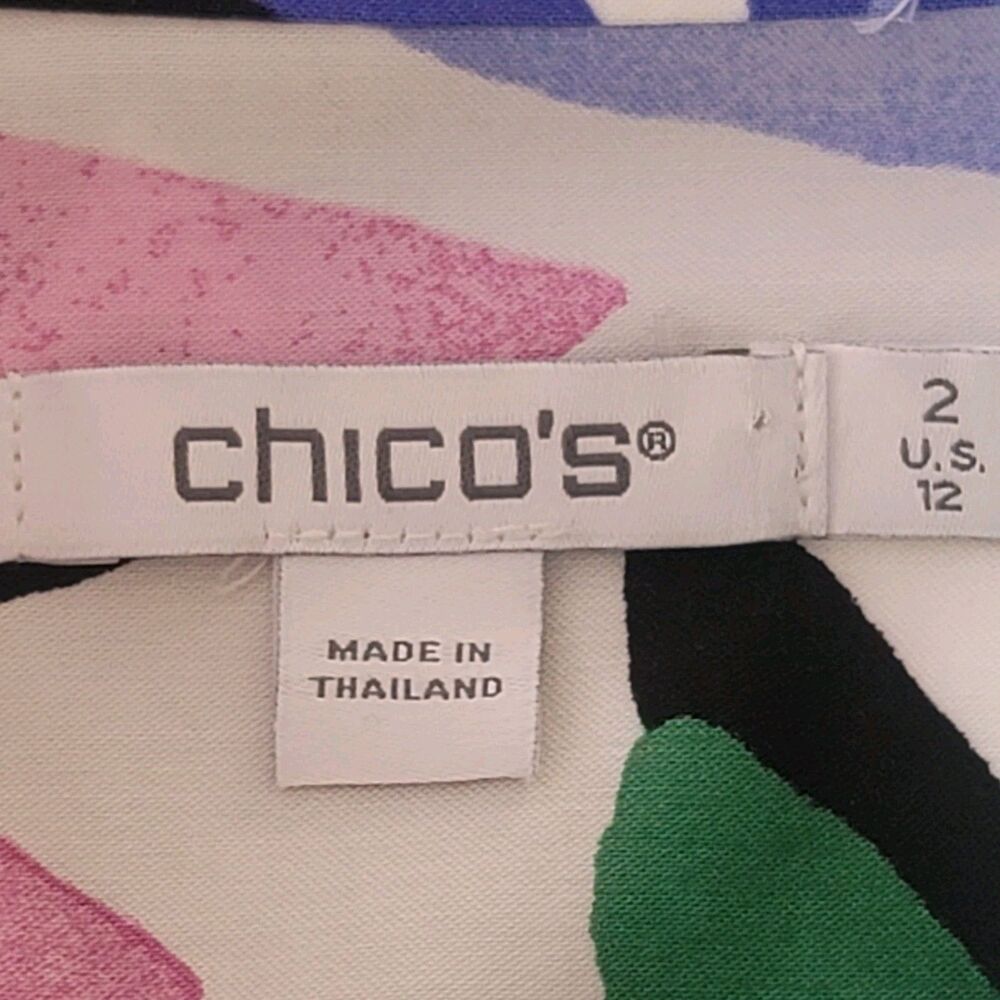 Chico's Floral Button Down Shirt 3/4 Sleeve Size 2/12 Colorful Blouse Collar - Picture 6 of 8